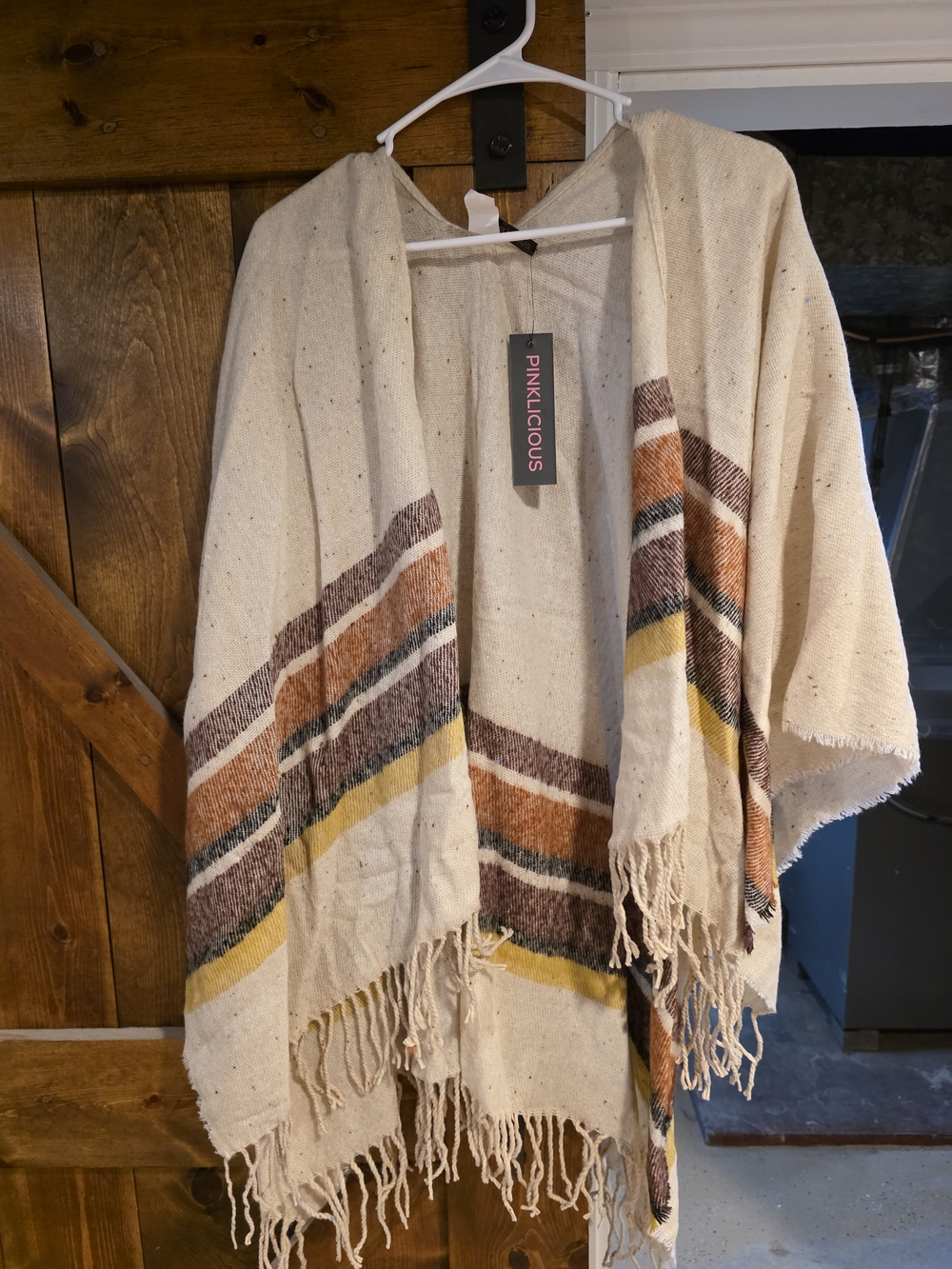 Pinklicious Cream Fringe Wrap with Multicolor Stripes